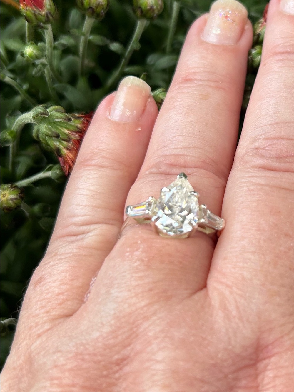 Pear Cut Moissanite Ring, sz 7, Sterling Silver
